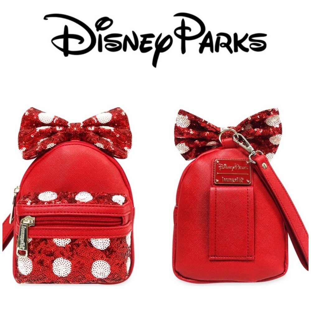 🆕 Loungefly Disney Mini Backpack 8" Minnie Mouse Polka Dot Sequins Belt Bag